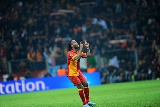 Galatasaray's Didier Drogba celebrates after his goal on April 9, 2013 in Istanbul